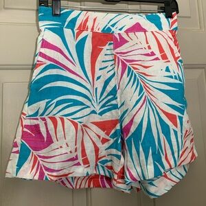 Cynthia Rowley linen shorts bright palm pockets